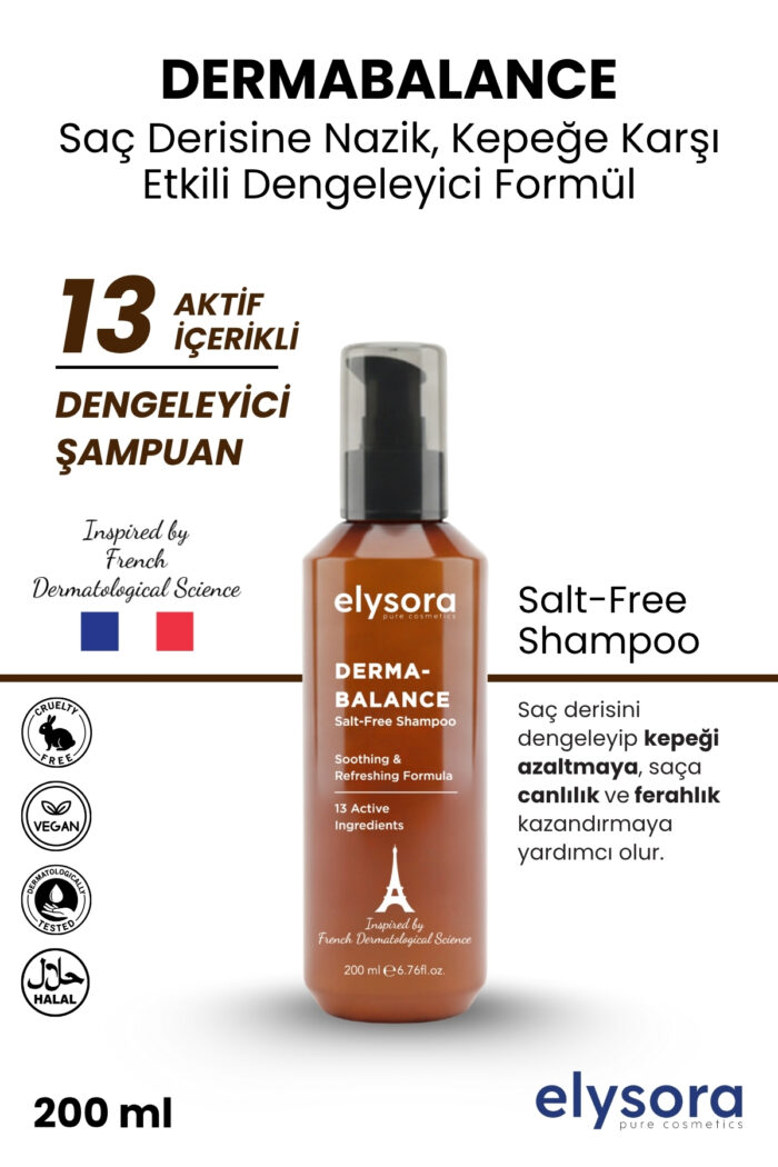 Dermabalance, 13 Aktif İçerikli, Kepeğe Karşı Etkili, Tuzsuz, Dengeleyici Şampuan 200 ml